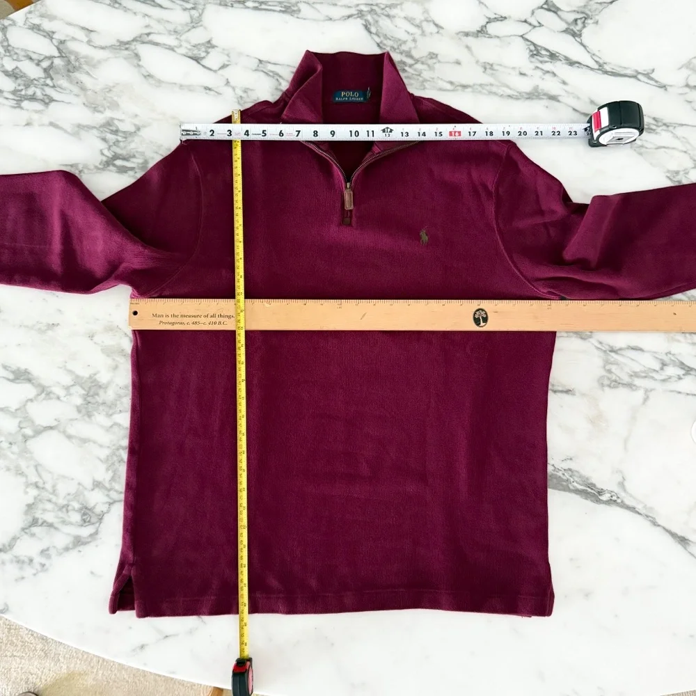 Polo Ralph Lauren Maroon Cotton Men's Pullover Sweater with half Zip, Large‎